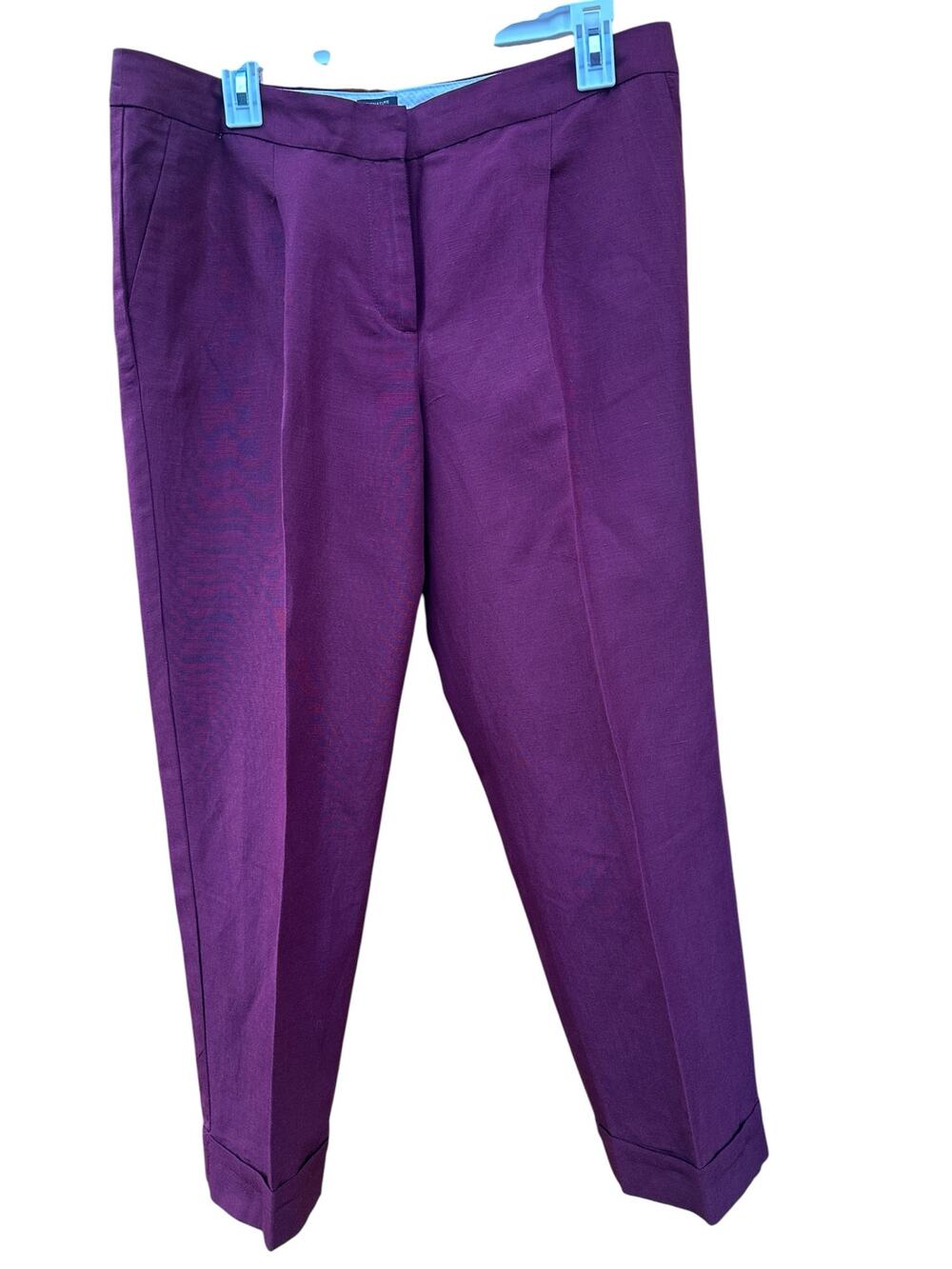 Talbots Signature Pants 10 Burgundy Linen Rayon Blend Cuffed Ankle NWT